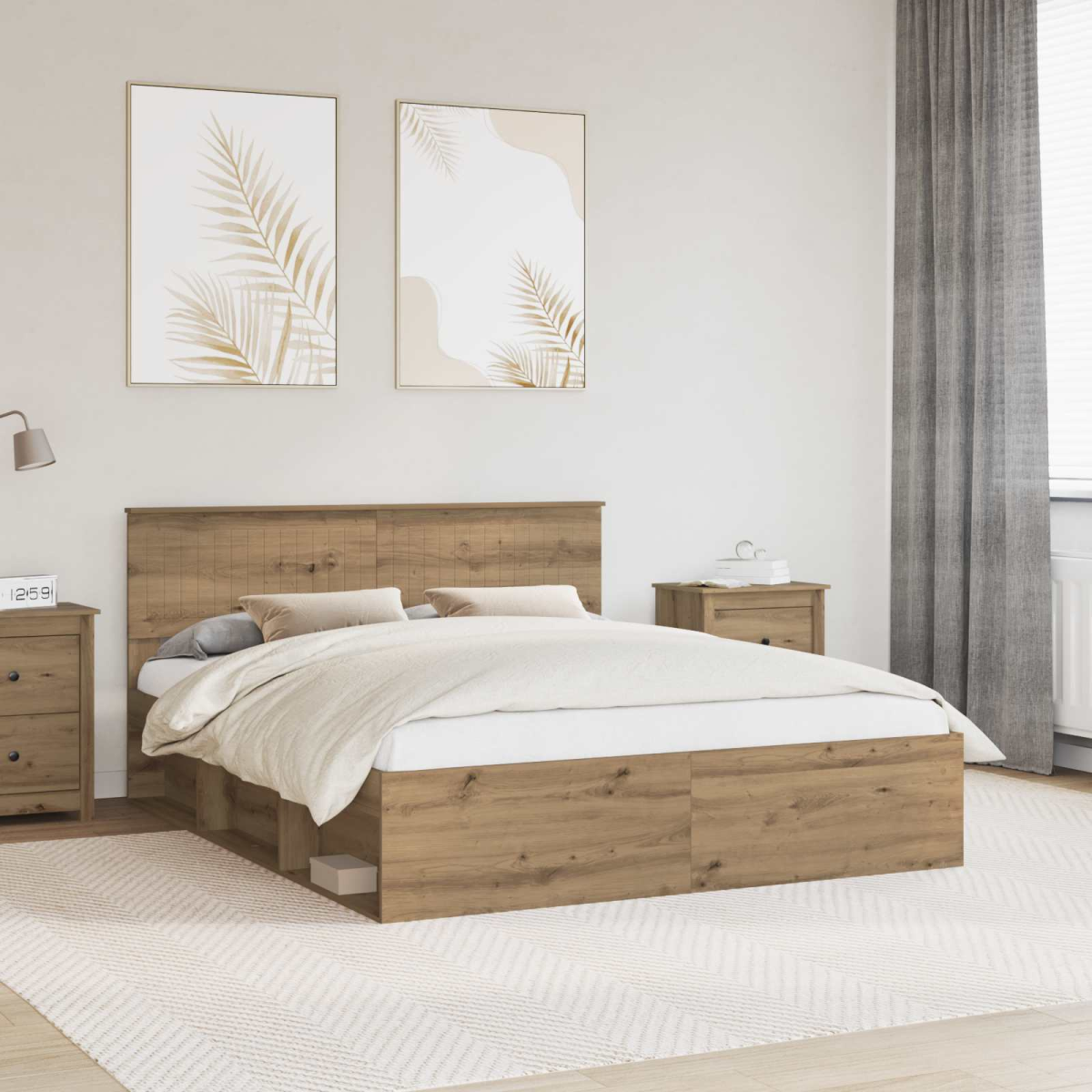 vidaXL Bed Frame with Headboard White 200 x 200 cm Solid Pine Wood - from vidaXL