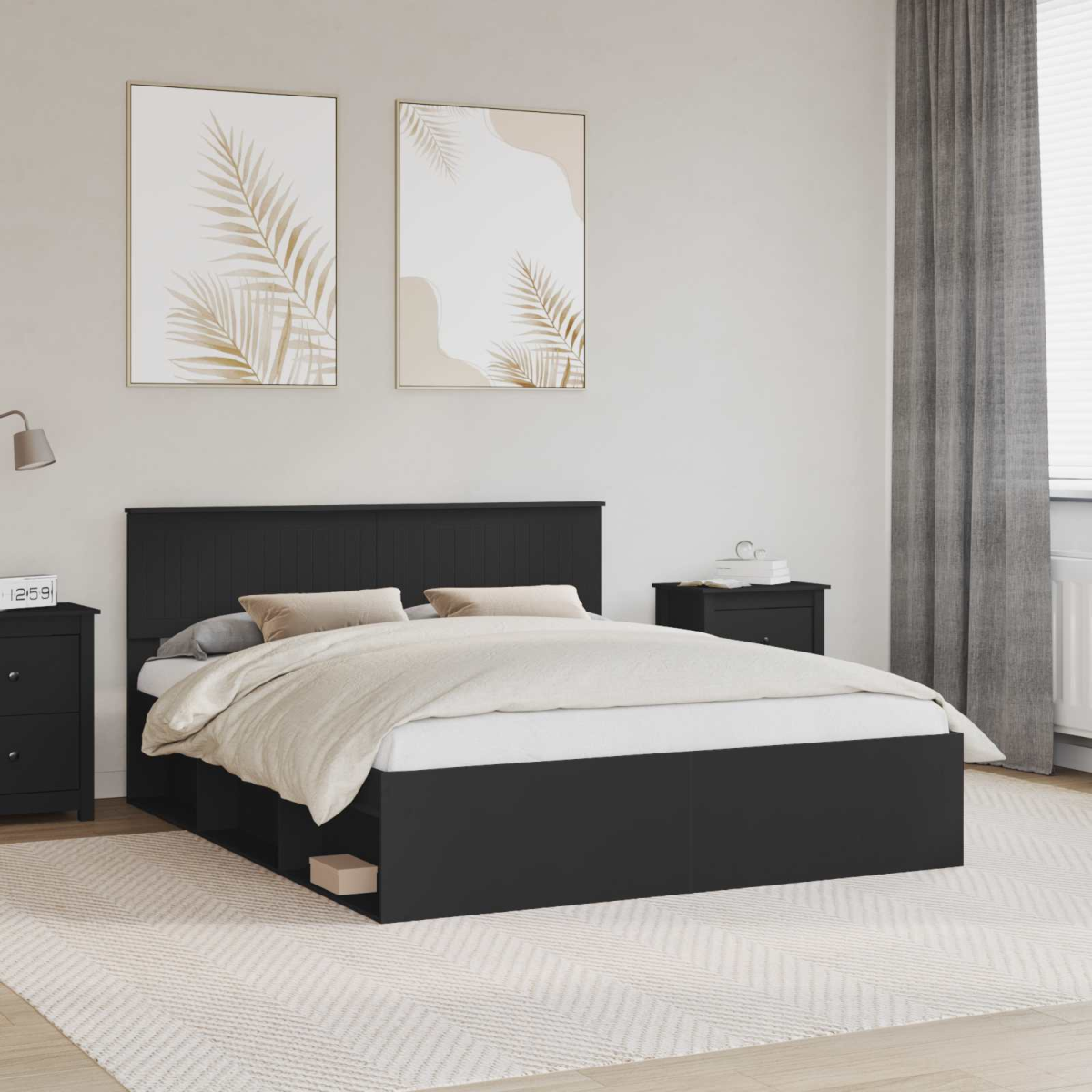 vidaXL Bed Frame with Headboard White 200 x 200 cm Solid Pine Wood - from vidaXL
