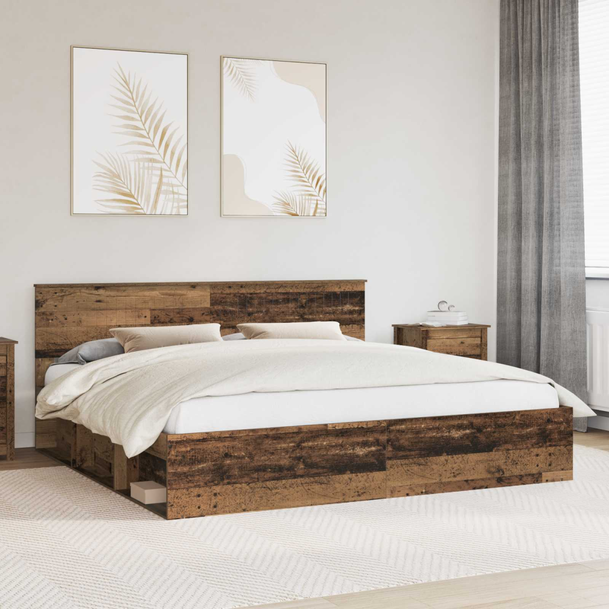 vidaXL Bed Frame with Headboard White 200 x 200 cm Solid Pine Wood - from vidaXL