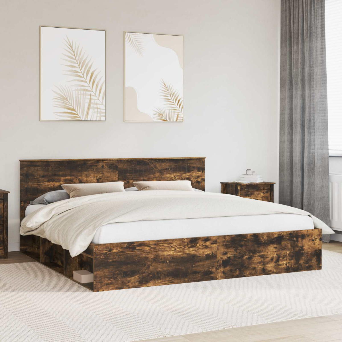 vidaXL Bed Frame with Headboard White 200 x 200 cm Solid Pine Wood - from vidaXL