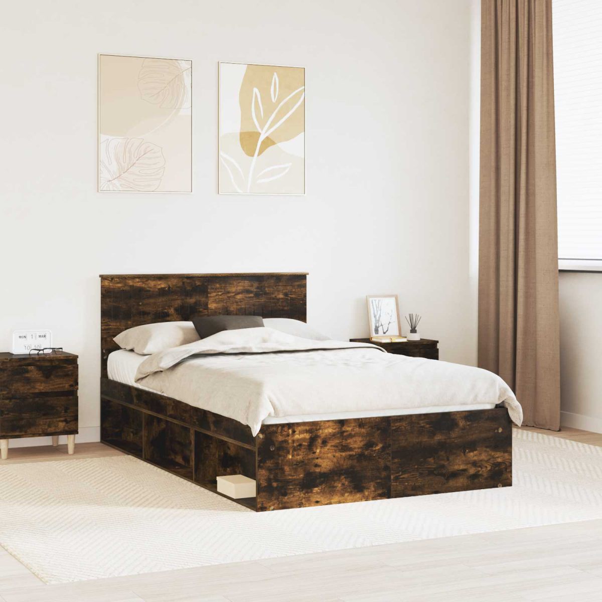 vidaXL Bed Frame with Headboard White 200 x 200 cm Solid Pine Wood - from vidaXL