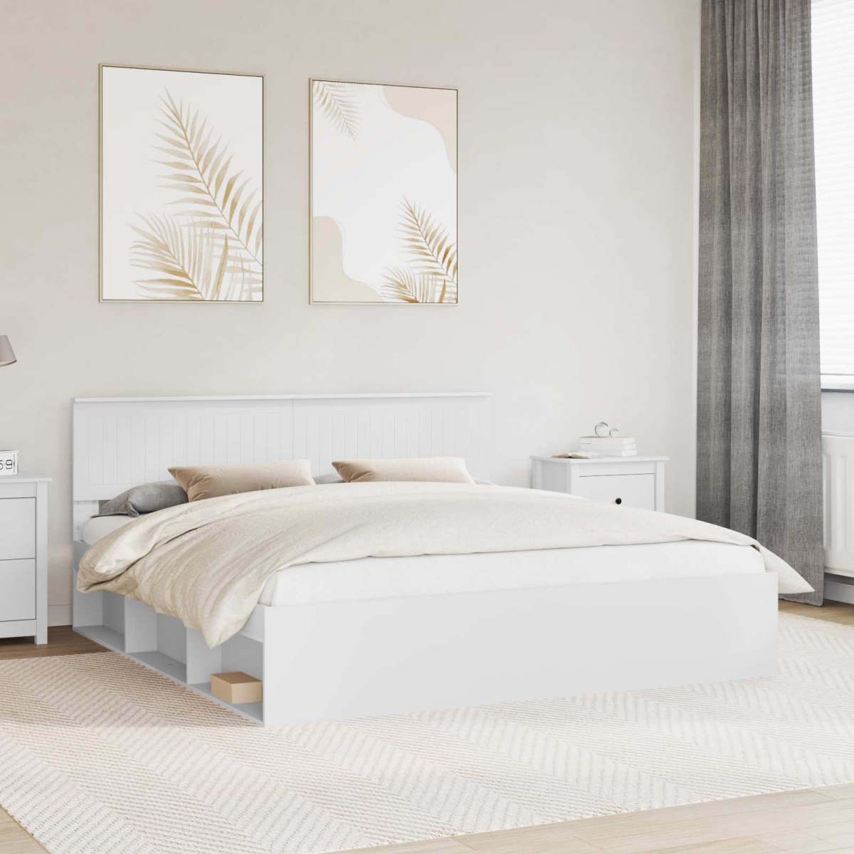 vidaXL Bed Frame with Headboard White 200 x 200 cm Solid Pine Wood - from vidaXL