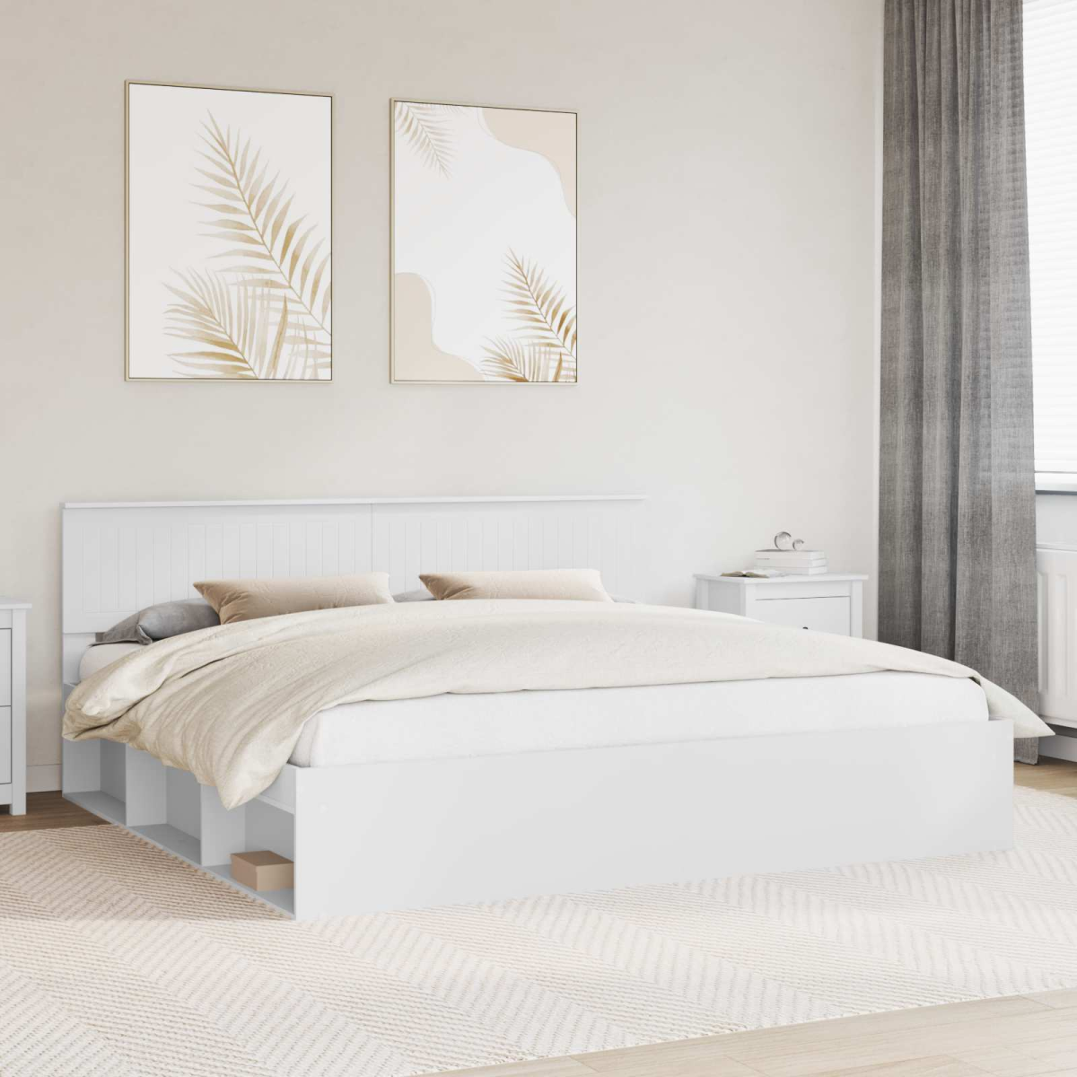 vidaXL Bed Frame with Headboard White 200 x 200 cm Solid Pine Wood - from vidaXL