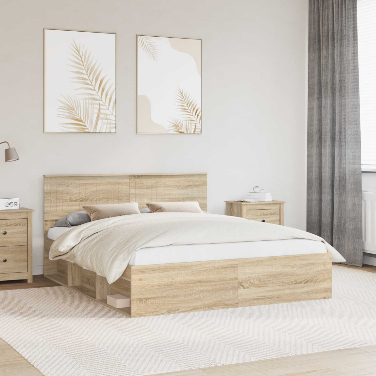 vidaXL Bed Frame with Headboard White 200 x 200 cm Solid Pine Wood - from vidaXL