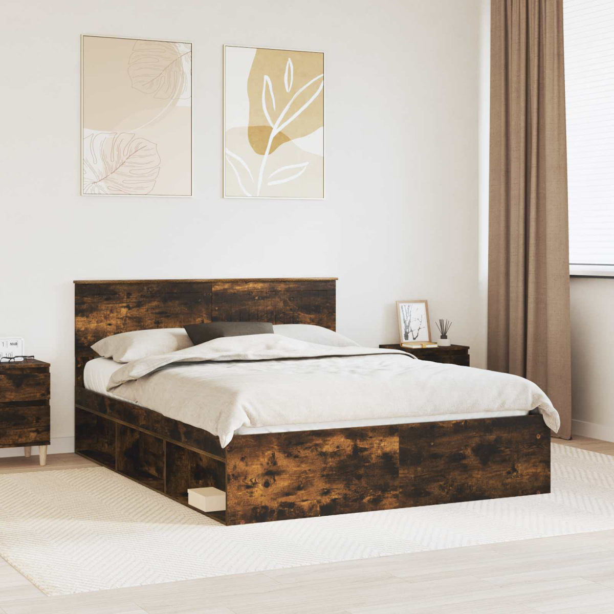 vidaXL Bed Frame with Headboard White 200 x 200 cm Solid Pine Wood - from vidaXL
