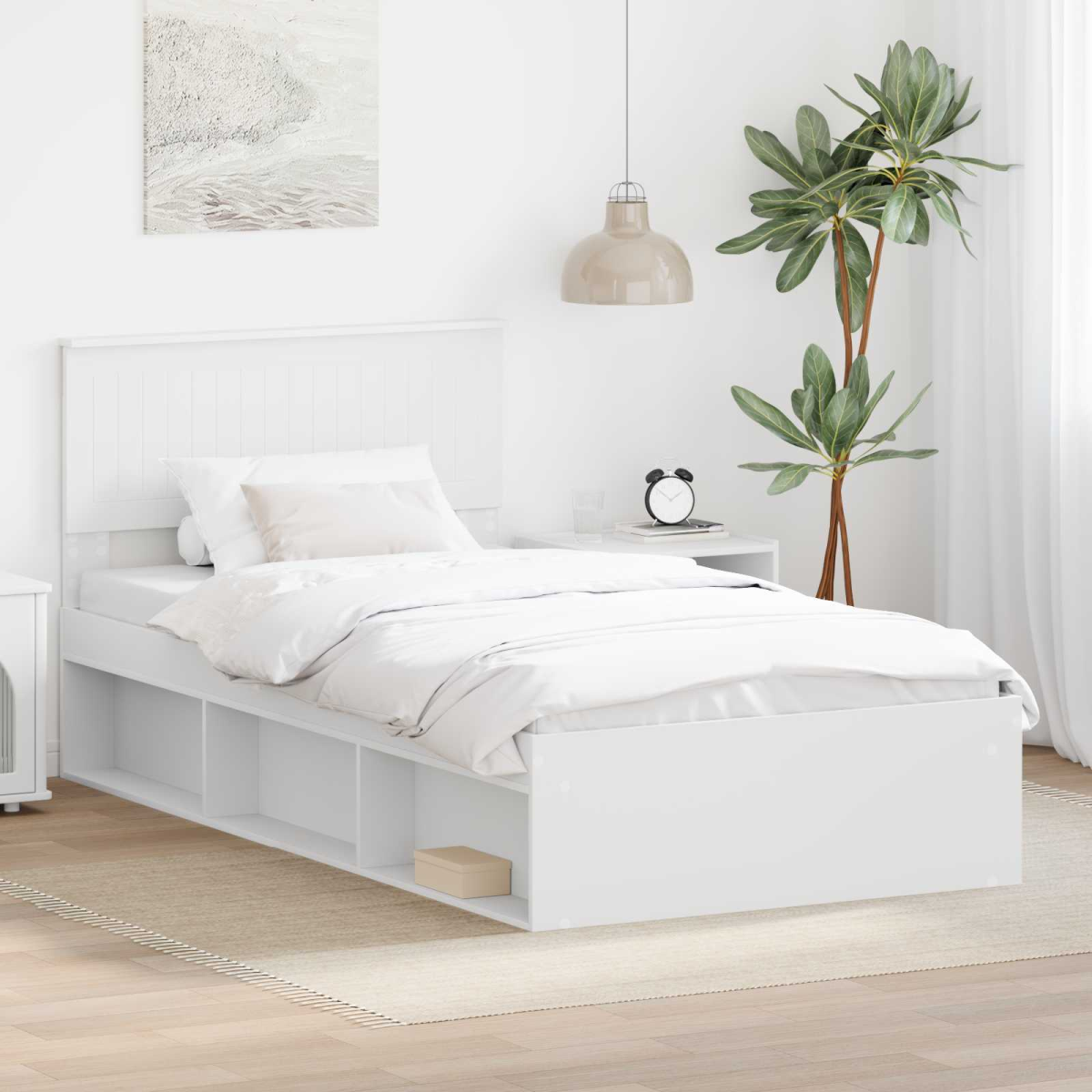 vidaXL Bed Frame with Headboard White 200 x 200 cm Solid Pine Wood - from vidaXL