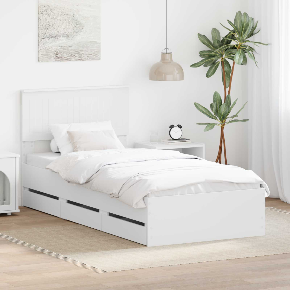 vidaXL Bed Frame with Drawer Concrete Grey 140 x 190 cm Engineer Wood - from vidaXL