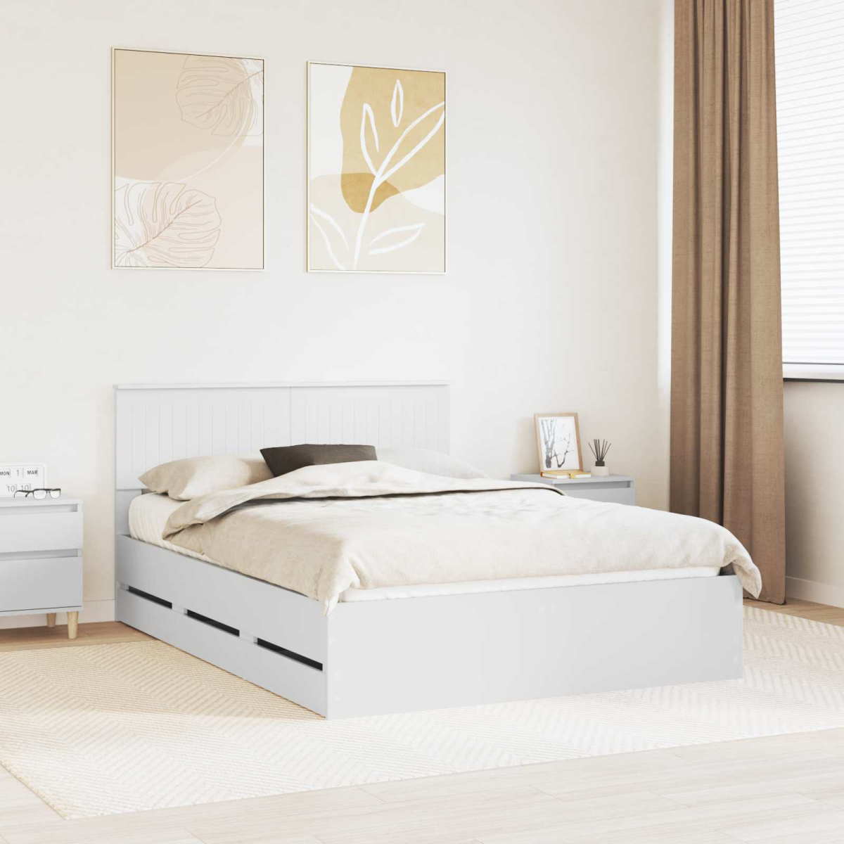 vidaXL Bed Frame with Drawer Concrete Grey 140 x 190 cm Engineer Wood - from vidaXL