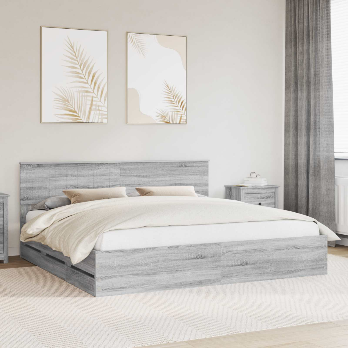 vidaXL Bed Frame with Drawer Concrete Grey 140 x 190 cm Engineer Wood - from vidaXL
