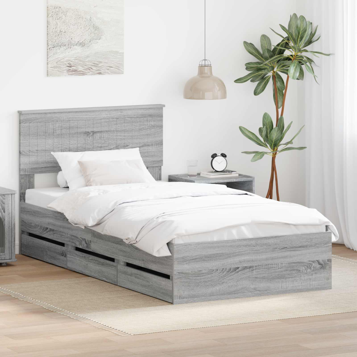 vidaXL Bed Frame with Drawer Concrete Grey 140 x 190 cm Engineer Wood - from vidaXL