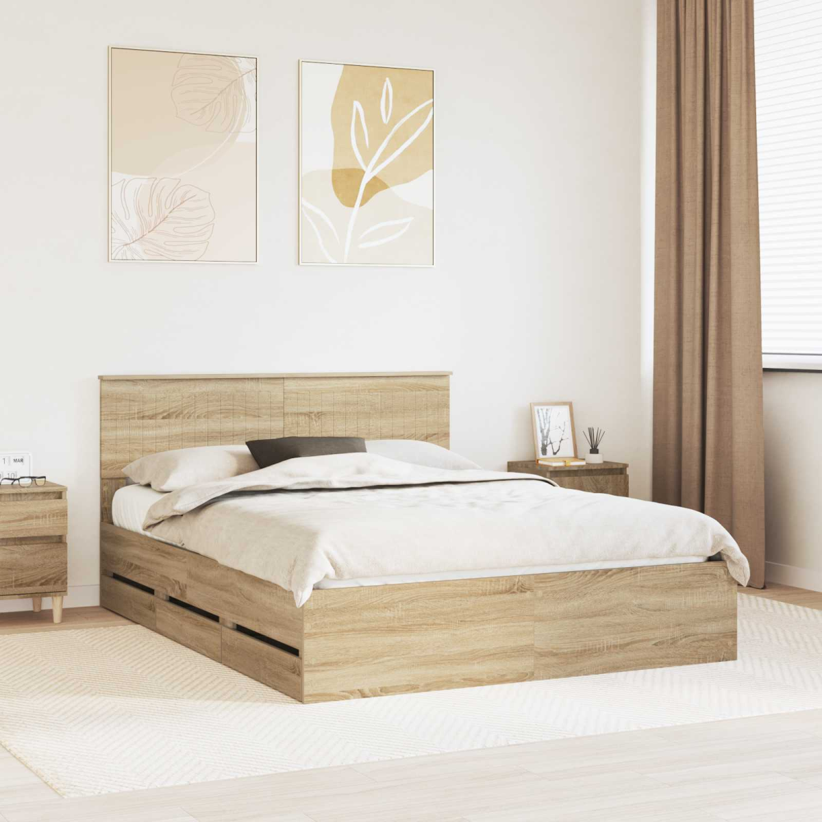 vidaXL Bed Frame with Drawer Concrete Grey 140 x 190 cm Engineer Wood - from vidaXL