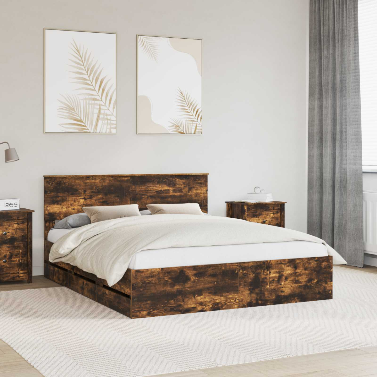 vidaXL Bed Frame with Drawer Concrete Grey 140 x 190 cm Engineer Wood - from vidaXL