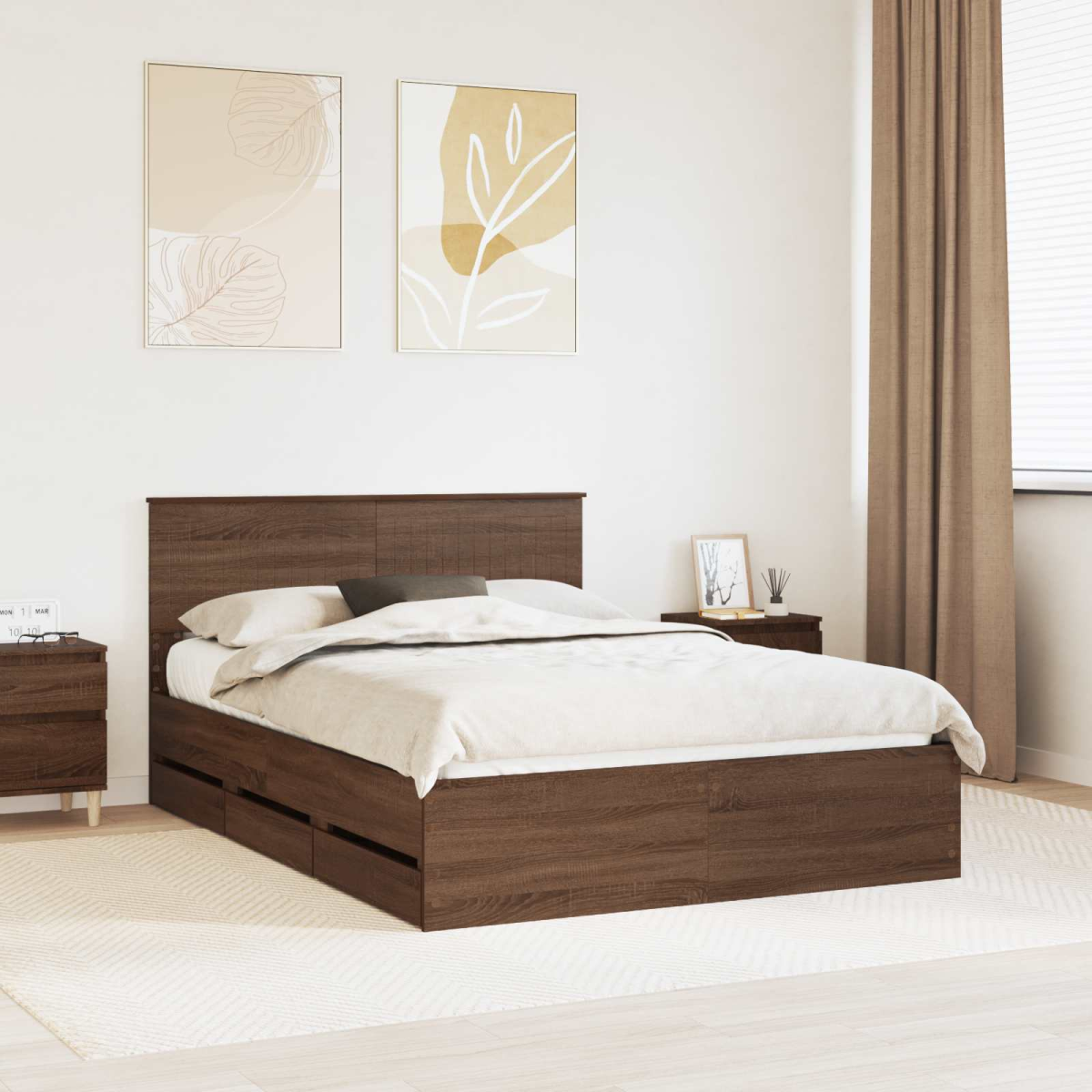 vidaXL Bed Frame with Drawer Concrete Grey 140 x 190 cm Engineer Wood - from vidaXL