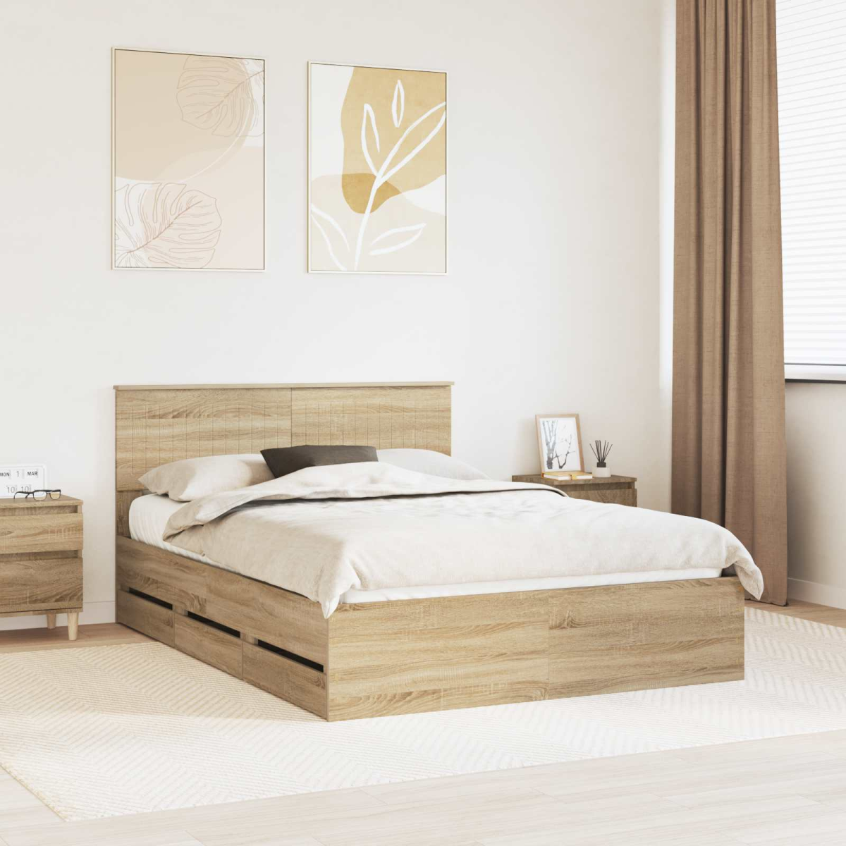 vidaXL Bed Frame with Drawer Concrete Grey 140 x 190 cm Engineer Wood - from vidaXL