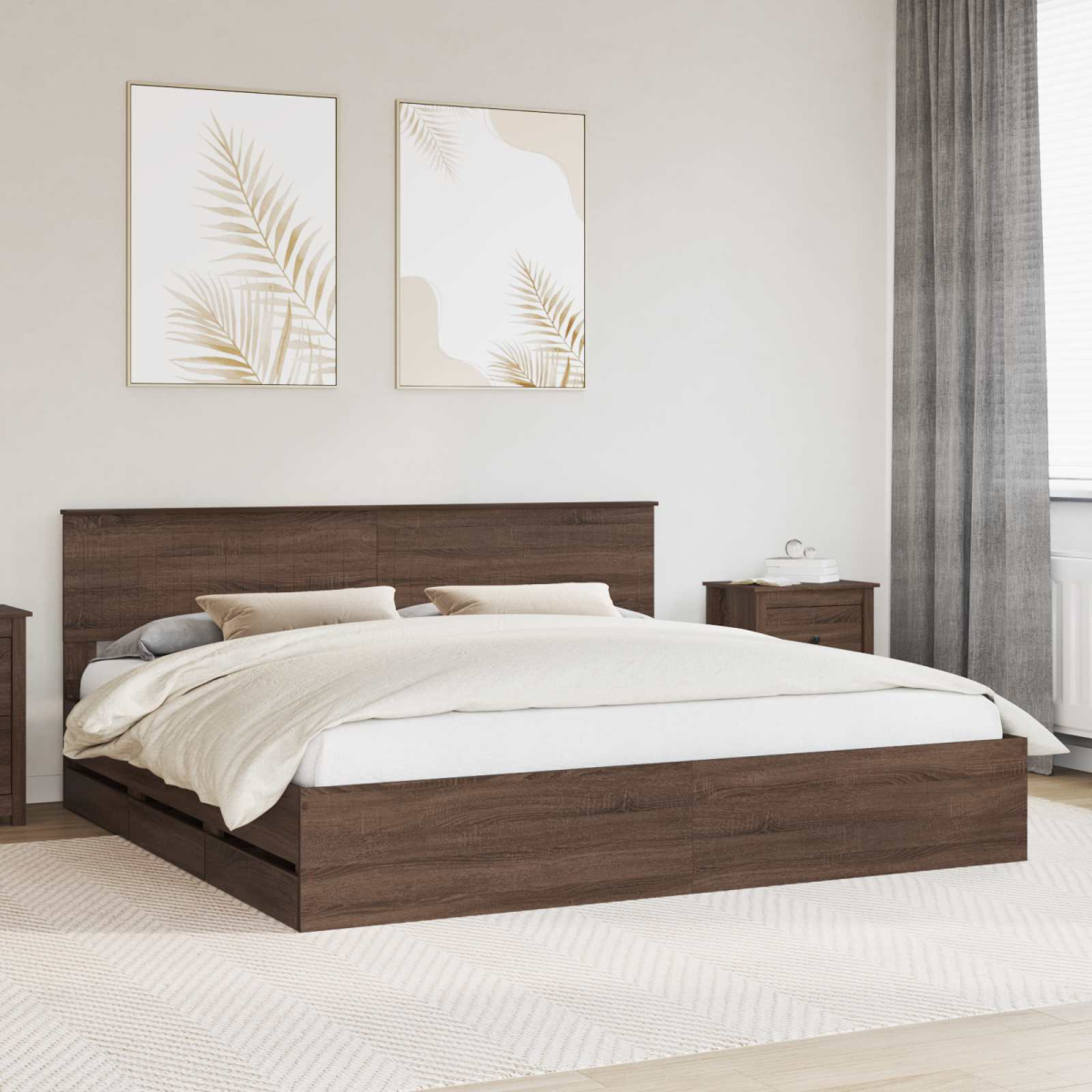 vidaXL Bed Frame with Drawer Concrete Grey 140 x 190 cm Engineer Wood - from vidaXL