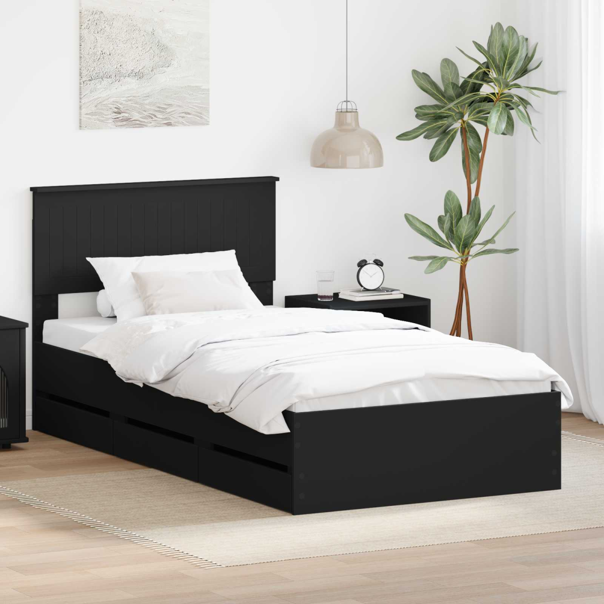 vidaXL Bed Frame with Drawer Concrete Grey 140 x 190 cm Engineer Wood - from vidaXL