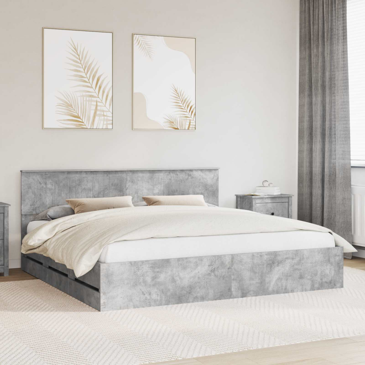 vidaXL Bed Frame with Drawer Concrete Grey 140 x 190 cm Engineer Wood - from vidaXL
