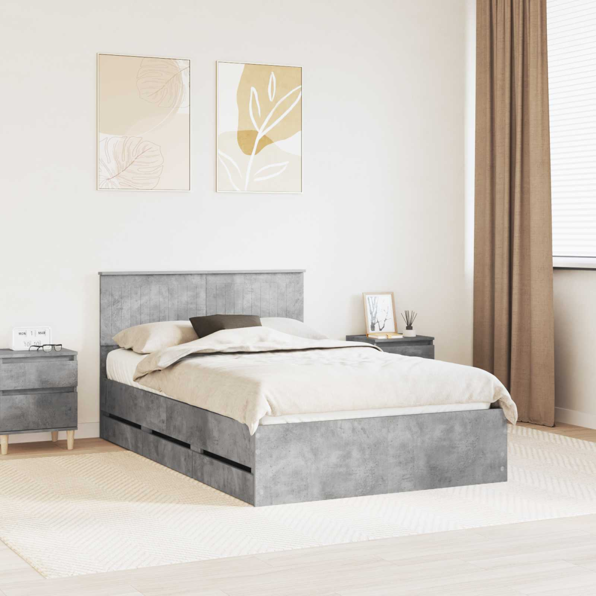 vidaXL Bed Frame with Drawer Concrete Grey 140 x 190 cm Engineer Wood - from vidaXL
