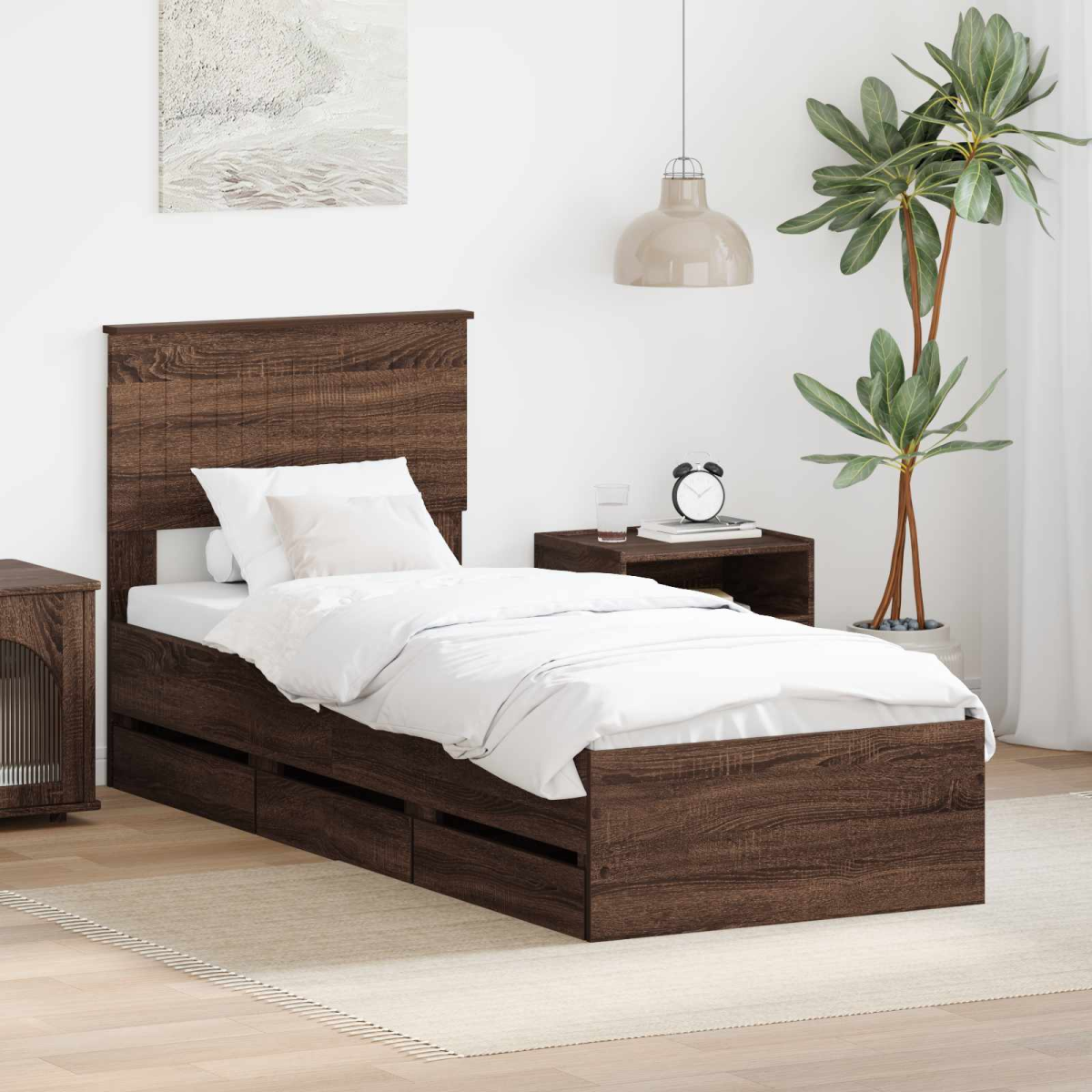 vidaXL Bed Frame with Drawer Concrete Grey 140 x 190 cm Engineer Wood - from vidaXL
