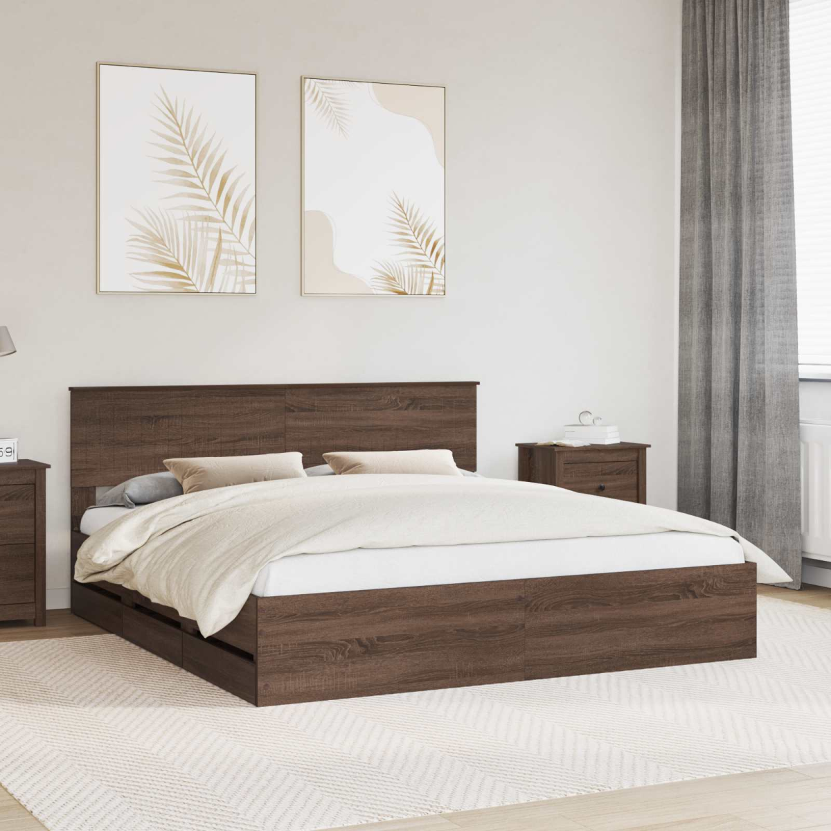 vidaXL Bed Frame with Drawer Concrete Grey 140 x 190 cm Engineer Wood - from vidaXL