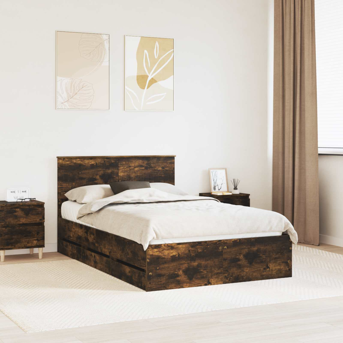 vidaXL Bed Frame with Drawer Concrete Grey 140 x 190 cm Engineer Wood - from vidaXL