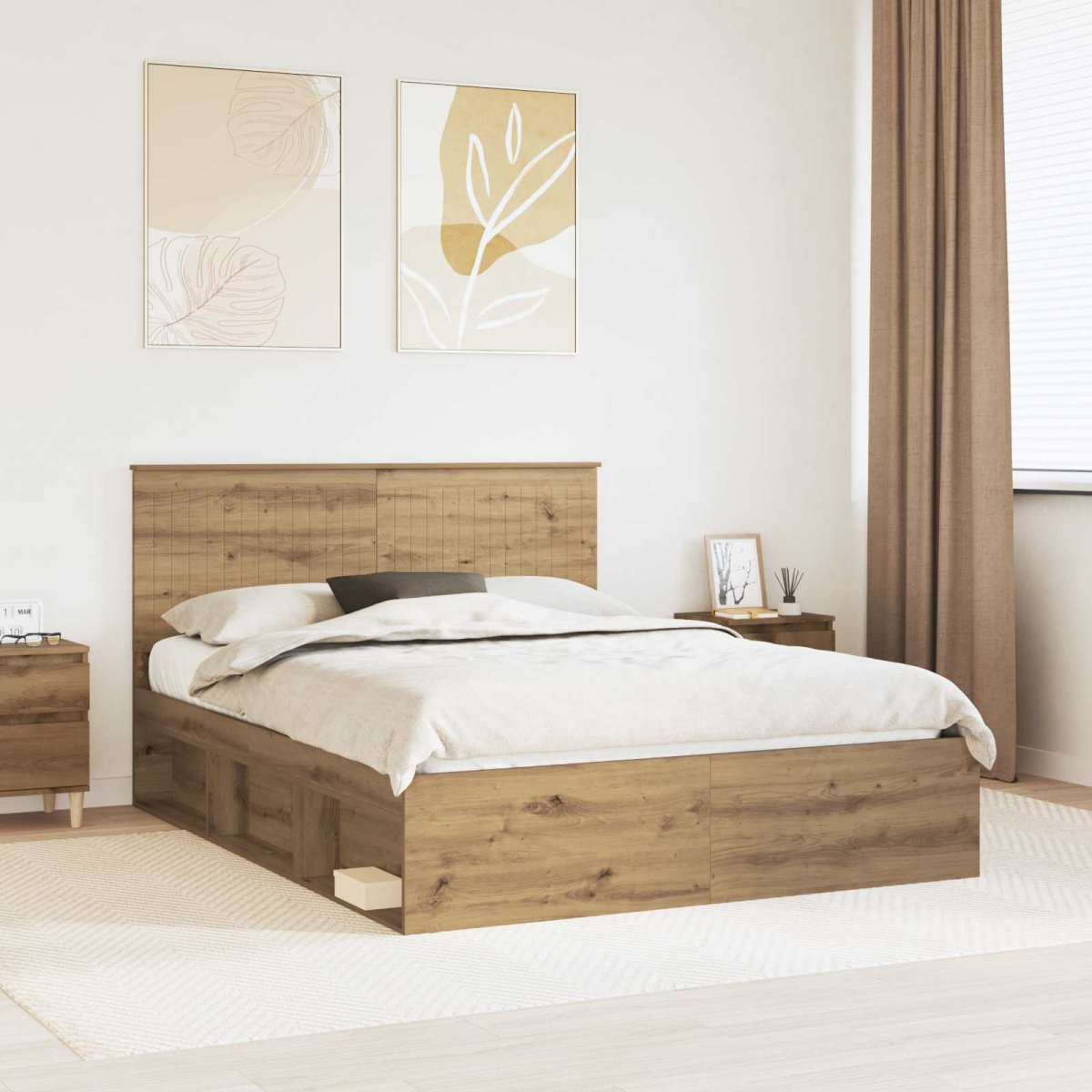 vidaXL Bed Frame with Headboard White 200 x 200 cm Solid Pine Wood - from vidaXL