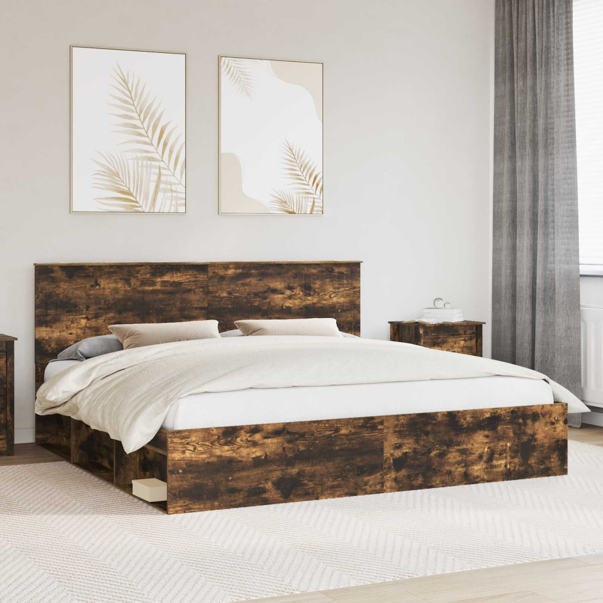 vidaXL Bed Frame with Headboard White 200 x 200 cm Solid Pine Wood - from vidaXL