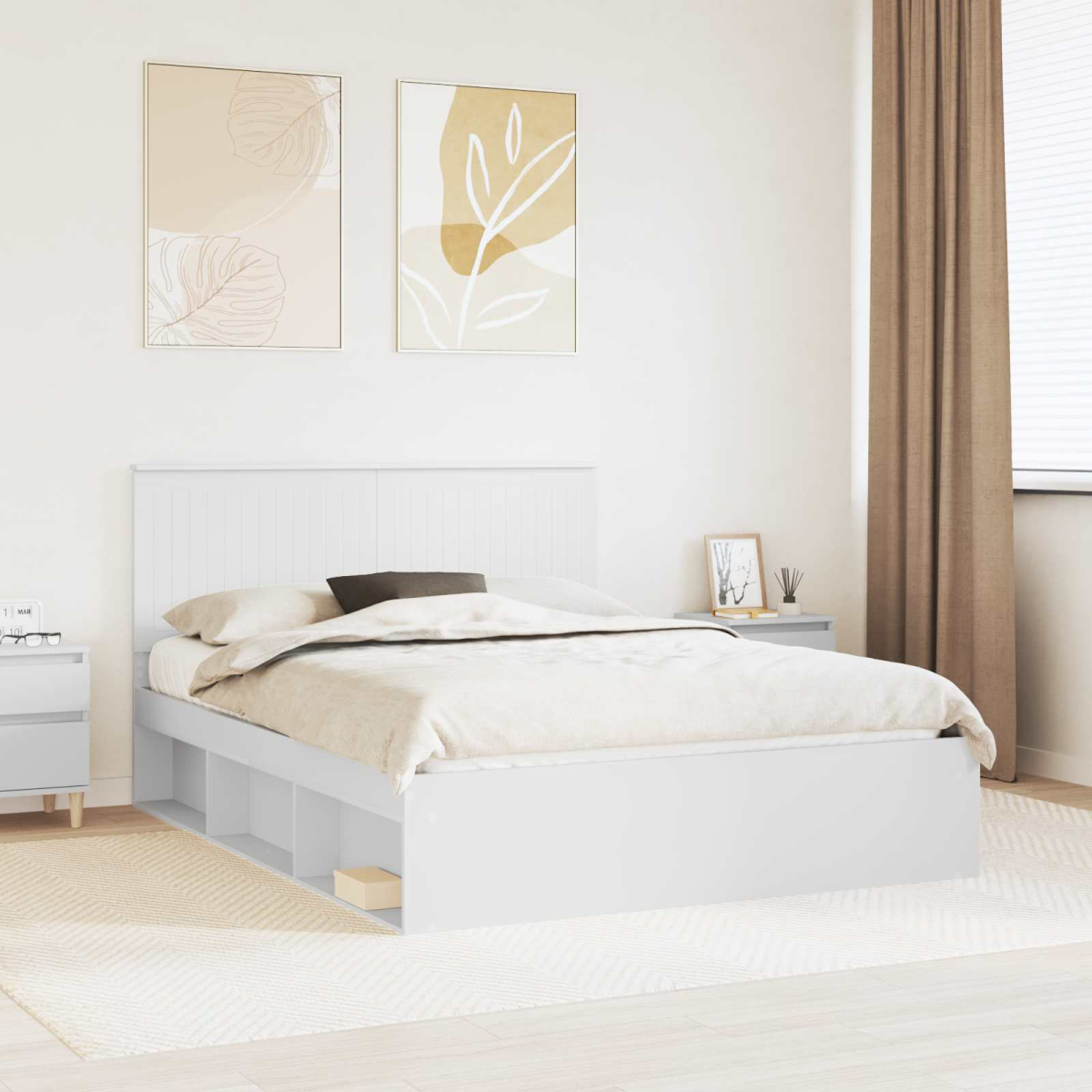 vidaXL Bed Frame with Headboard White 200 x 200 cm Solid Pine Wood - from vidaXL
