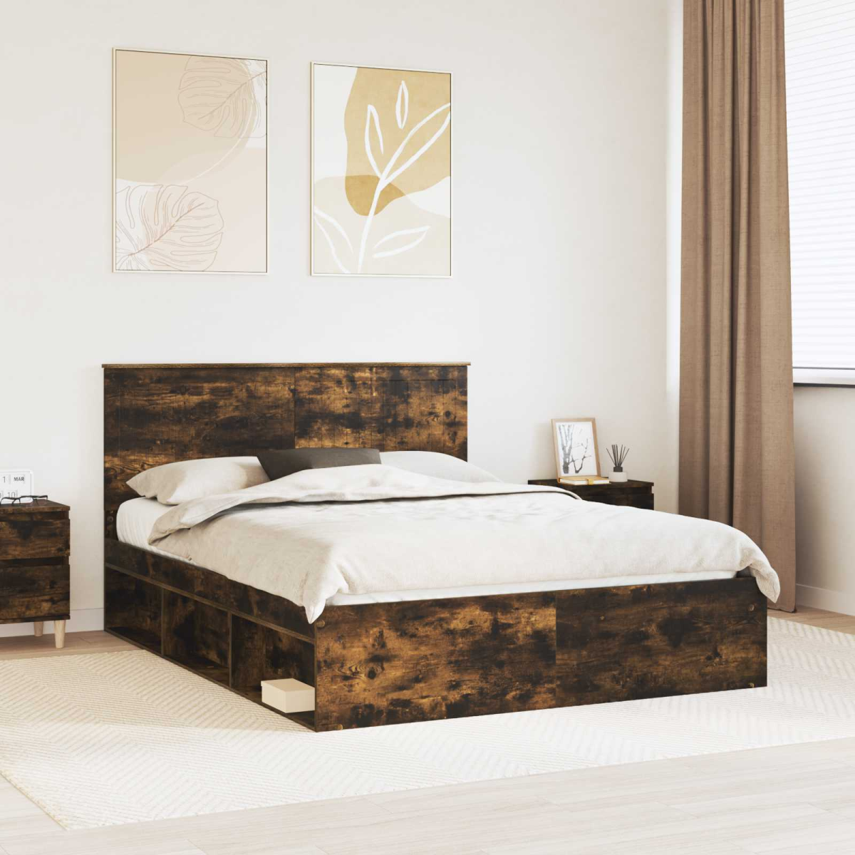 vidaXL Bed Frame with Headboard White 200 x 200 cm Solid Pine Wood - from vidaXL