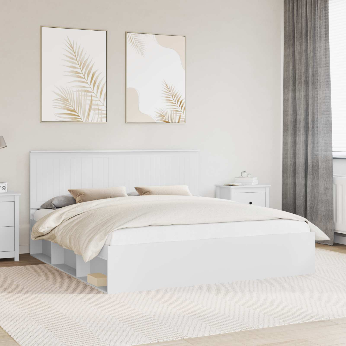 vidaXL Bed Frame with Headboard White 200 x 200 cm Solid Pine Wood - from vidaXL