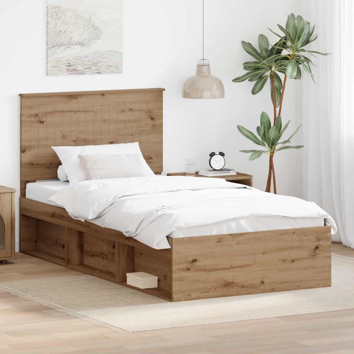 vidaXL Bed Frame with Headboard White 200 x 200 cm Solid Pine Wood - from vidaXL