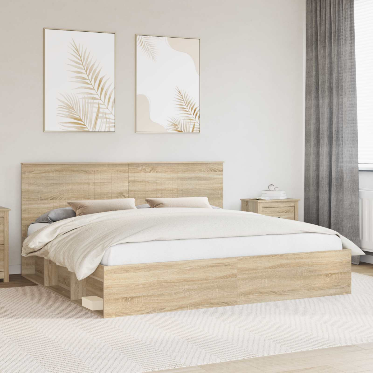 vidaXL Bed Frame with Headboard White 200 x 200 cm Solid Pine Wood - from vidaXL