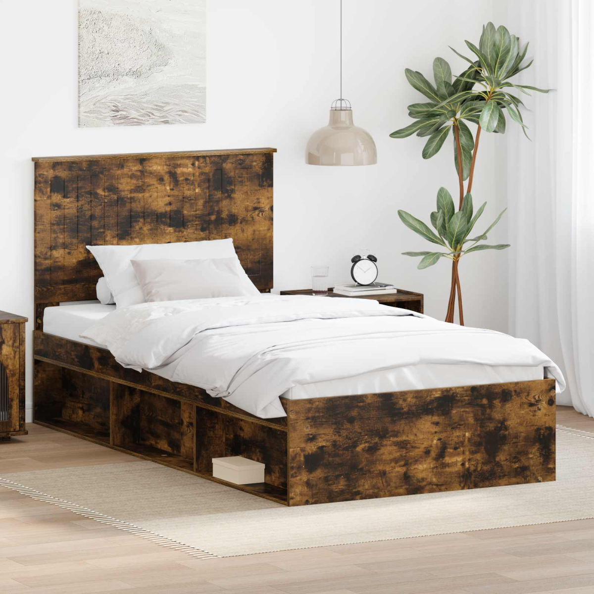 vidaXL Bed Frame with Headboard White 200 x 200 cm Solid Pine Wood - from vidaXL