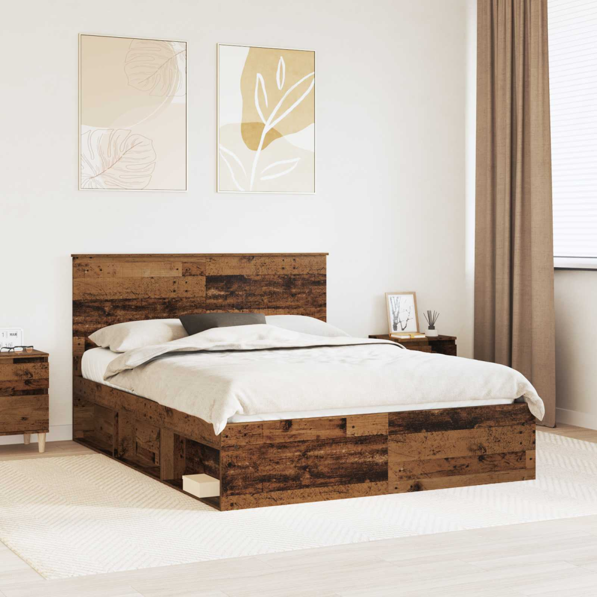 vidaXL Bed Frame with Headboard White 200 x 200 cm Solid Pine Wood - from vidaXL