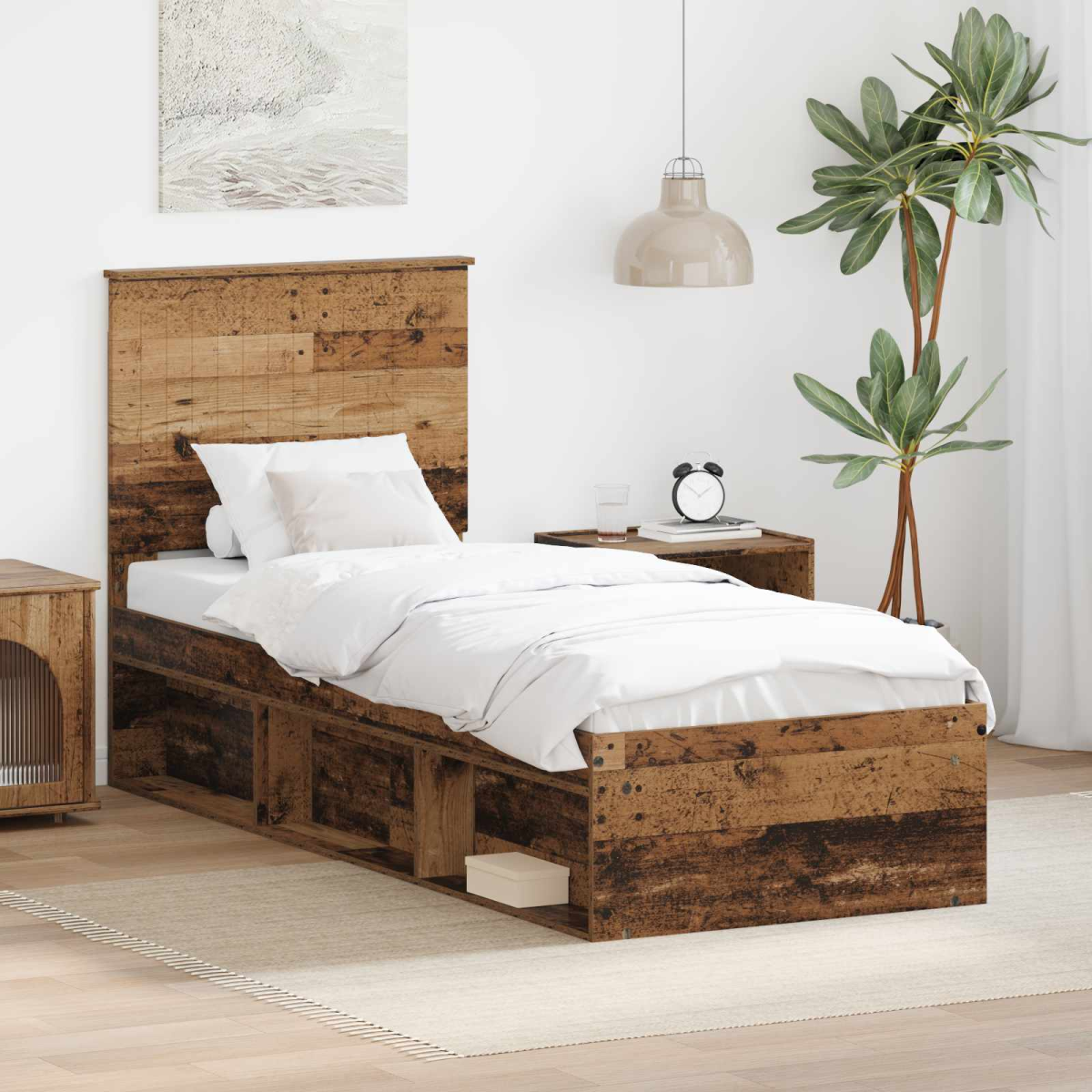 vidaXL Bed Frame with Headboard White 200 x 200 cm Solid Pine Wood - from vidaXL
