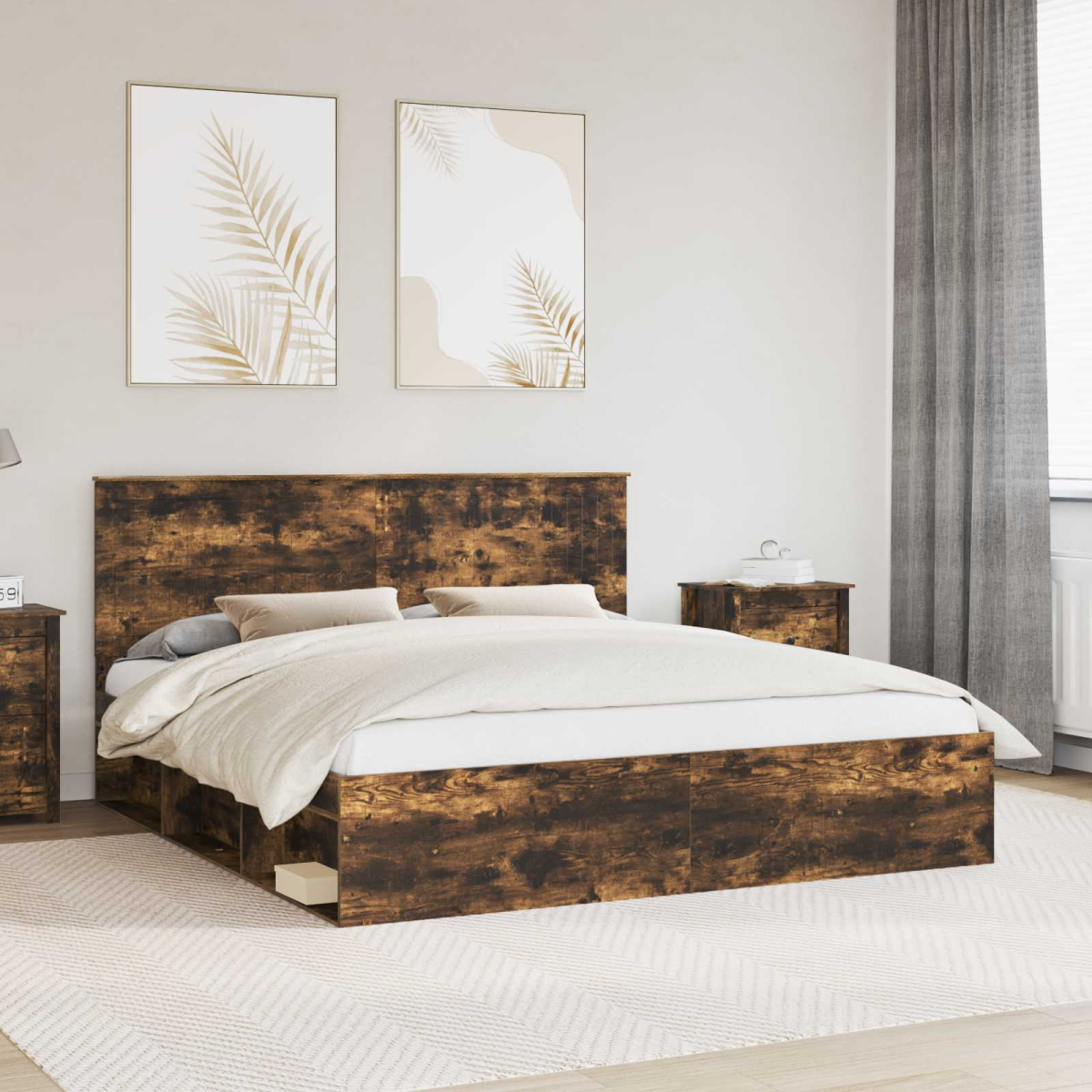 vidaXL Bed Frame with Headboard White 200 x 200 cm Solid Pine Wood - from vidaXL