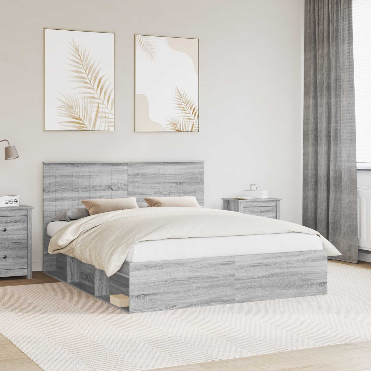 vidaXL Bed Frame with Headboard White 200 x 200 cm Solid Pine Wood - from vidaXL