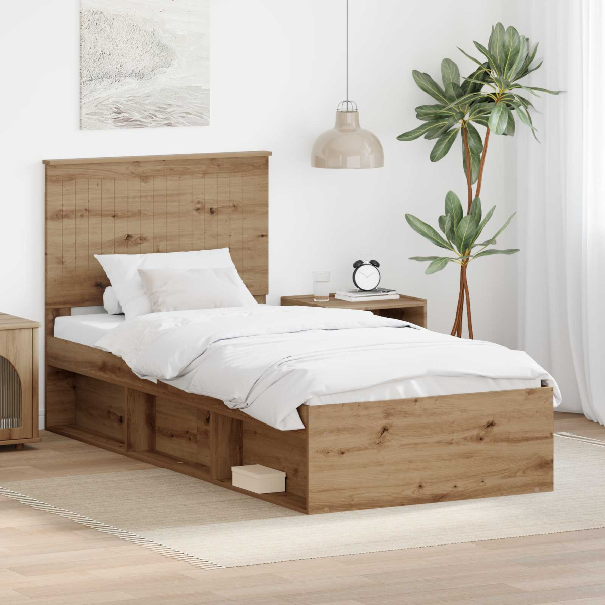 vidaXL Bed Frame with Headboard White 200 x 200 cm Solid Pine Wood - from vidaXL