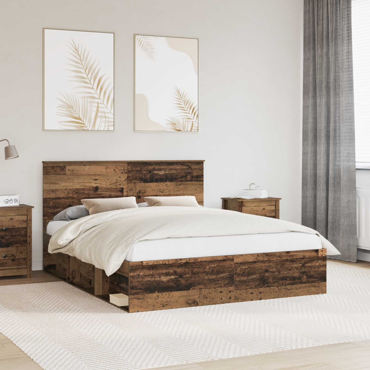 vidaXL Bed Frame with Headboard White 200 x 200 cm Solid Pine Wood - from vidaXL
