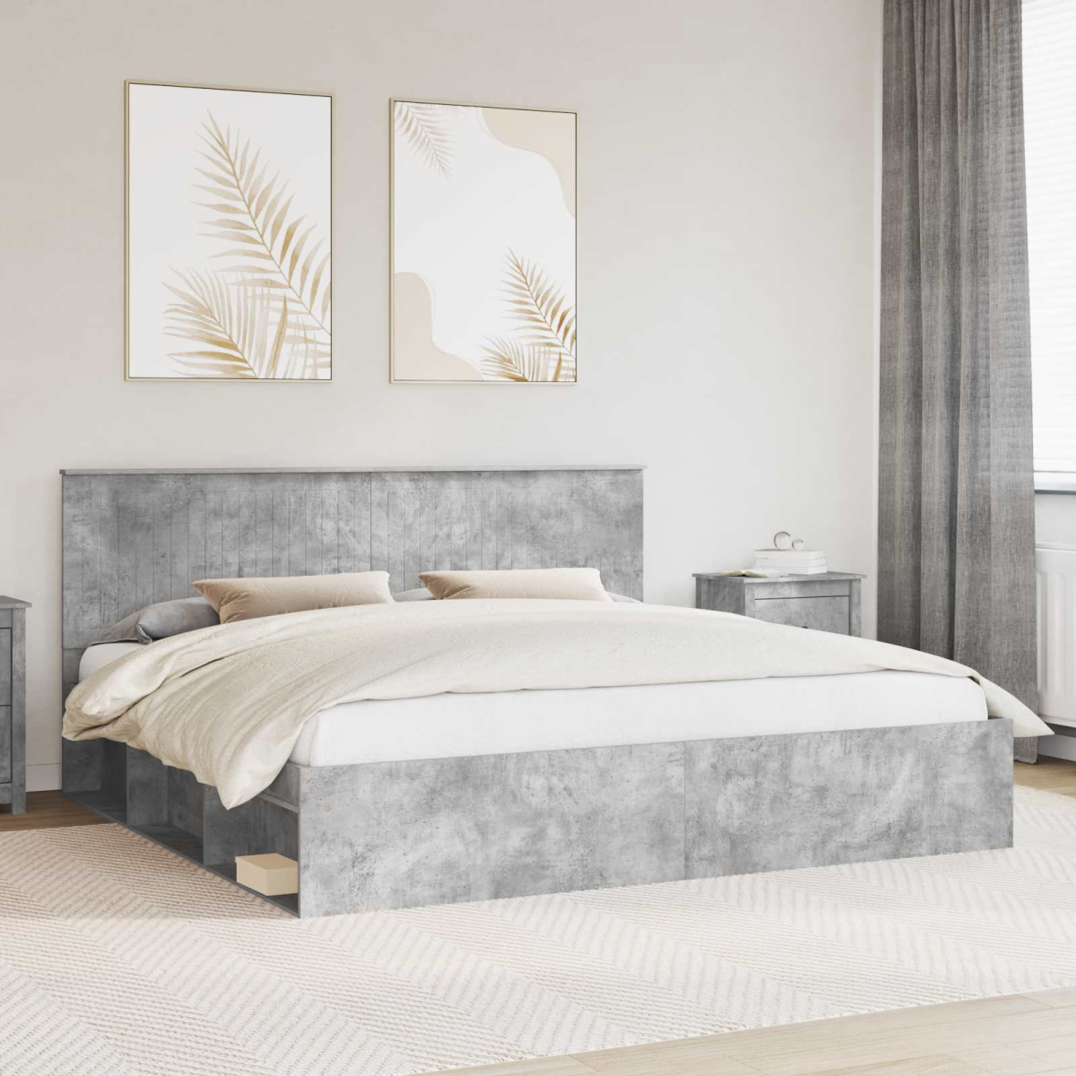 vidaXL Bed Frame with Headboard White 200 x 200 cm Solid Pine Wood - from vidaXL