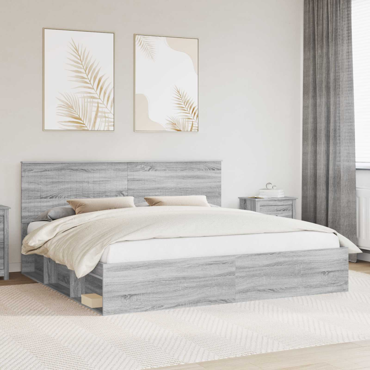 vidaXL Bed Frame with Headboard White 200 x 200 cm Solid Pine Wood - from vidaXL