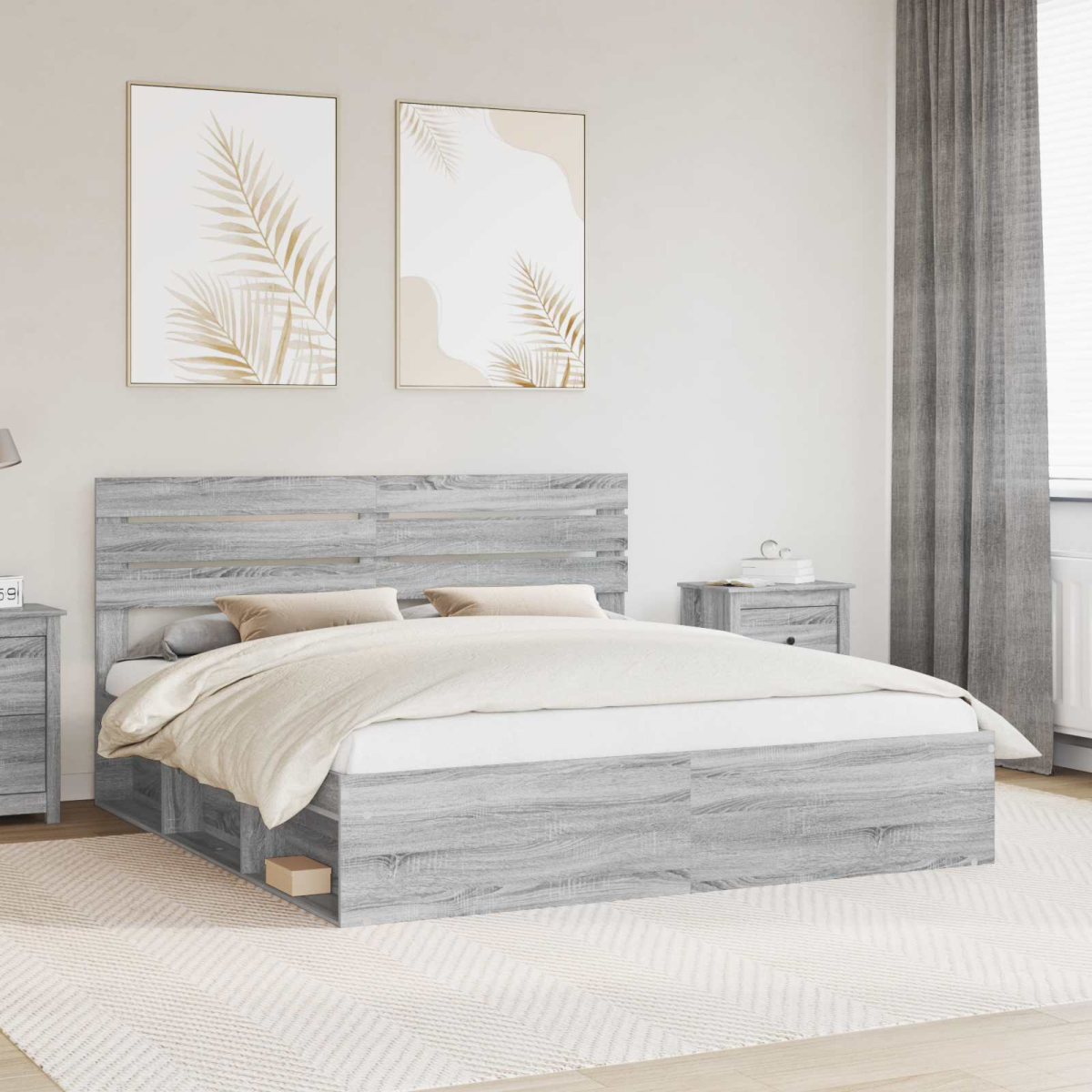vidaXL Bed Frame with Headboard White 200 x 200 cm Solid Pine Wood - from vidaXL