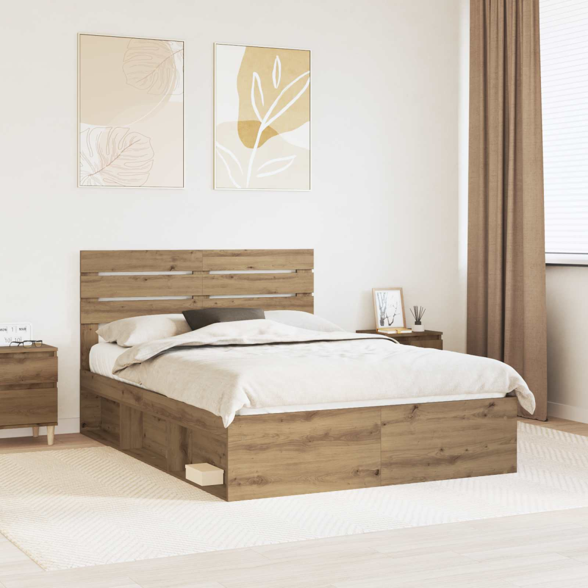 vidaXL Bed Frame with Headboard White 200 x 200 cm Solid Pine Wood - from vidaXL