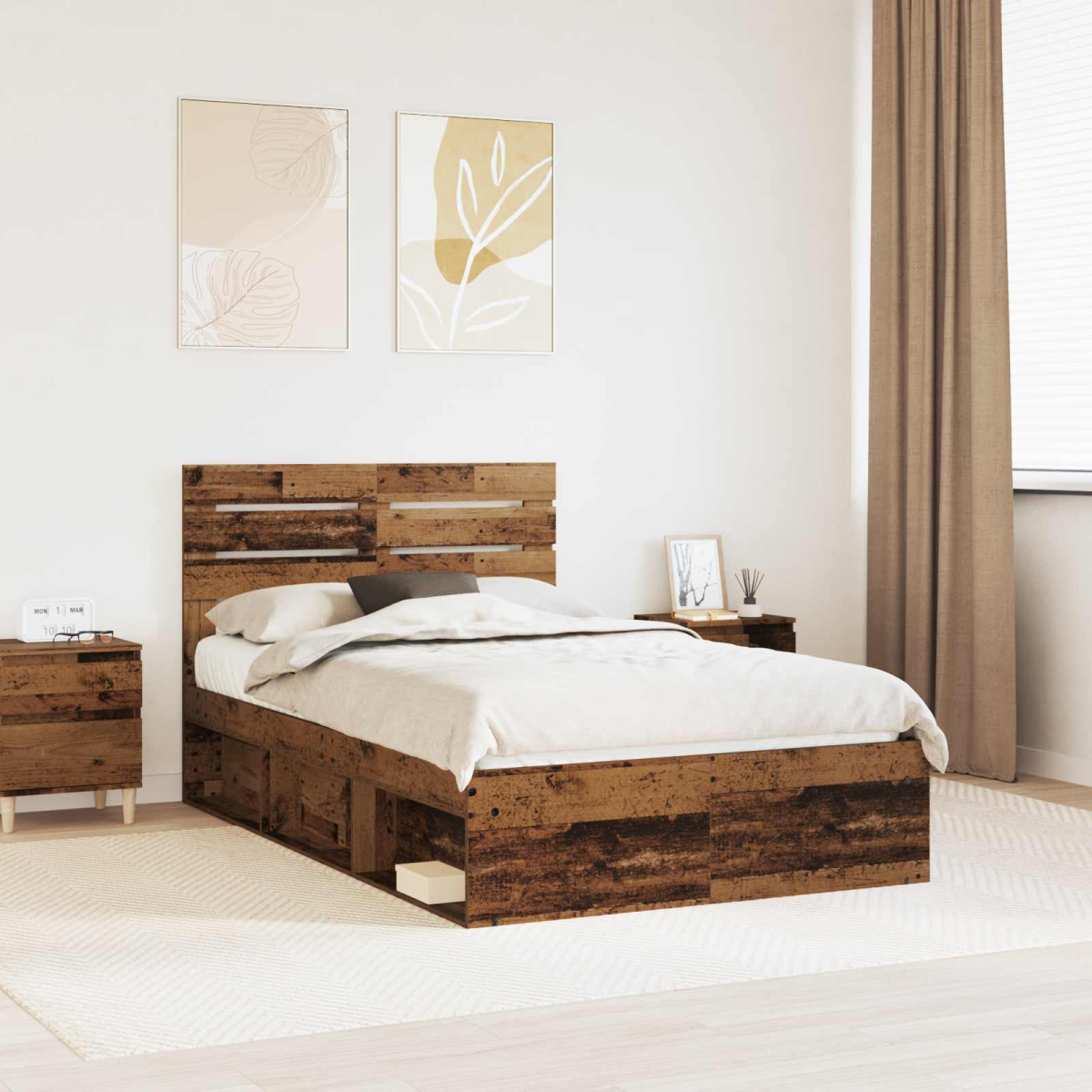 vidaXL Bed Frame with Headboard White 200 x 200 cm Solid Pine Wood - from vidaXL