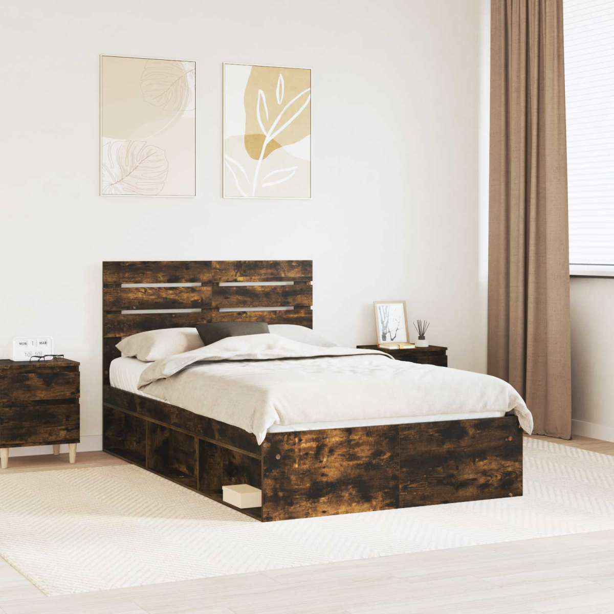 vidaXL Bed Frame with Headboard White 200 x 200 cm Solid Pine Wood - from vidaXL