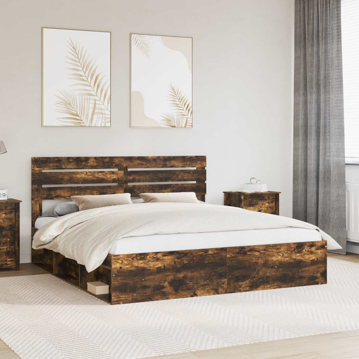 vidaXL Bed Frame with Headboard White 200 x 200 cm Solid Pine Wood - from vidaXL