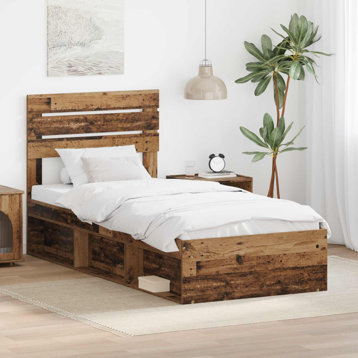 vidaXL Bed Frame with Headboard White 200 x 200 cm Solid Pine Wood - from vidaXL
