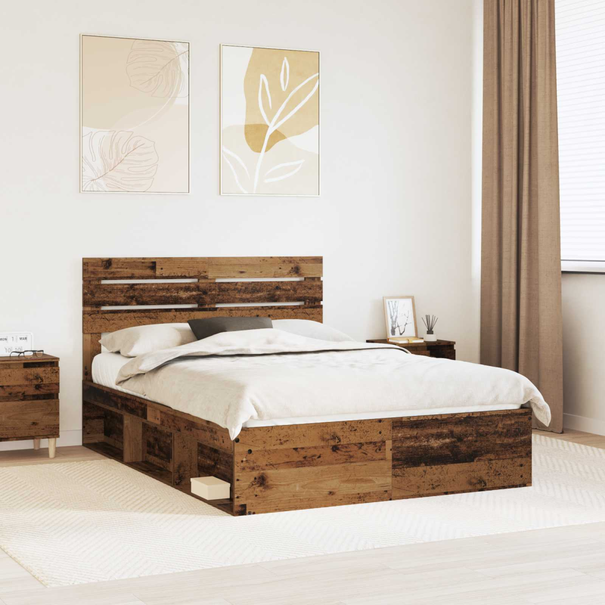 vidaXL Bed Frame with Headboard White 200 x 200 cm Solid Pine Wood - from vidaXL