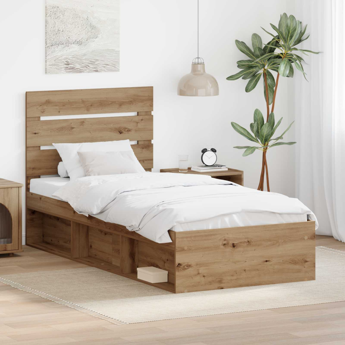 vidaXL Bed Frame with Headboard White 200 x 200 cm Solid Pine Wood - from vidaXL
