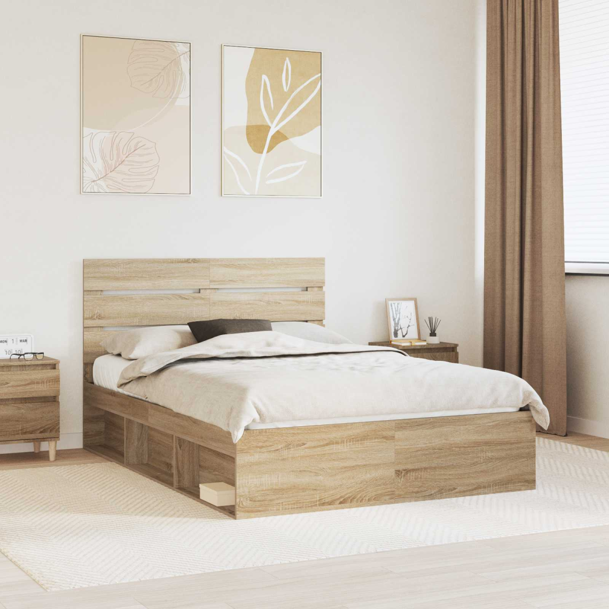 vidaXL Bed Frame with Headboard White 200 x 200 cm Solid Pine Wood - from vidaXL